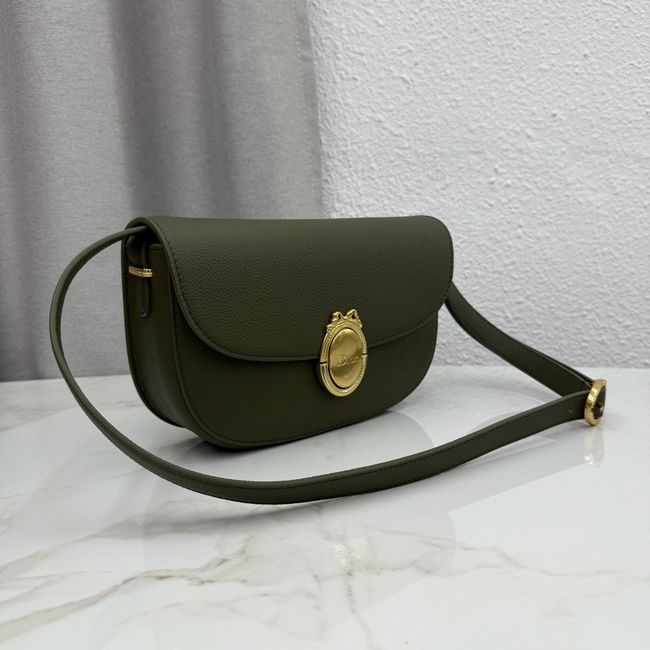 Medium Dior Medaillon Flap Bag Grained Calfskin M3920QD Khaki