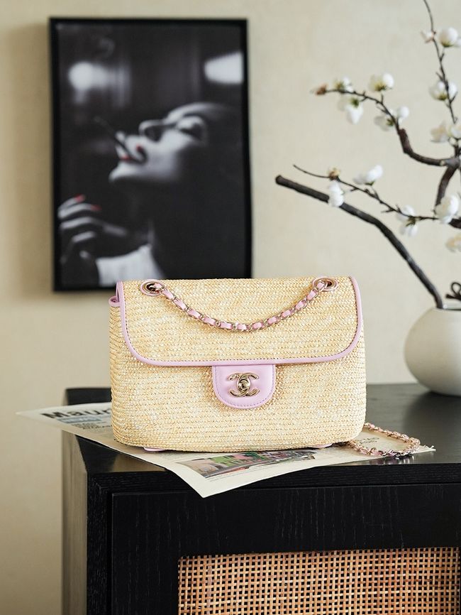 CHANEL Small Flapbag Braided Straw AS6017 light purple CHANEL Small Flapbag Braided Straw AS6017 light purple