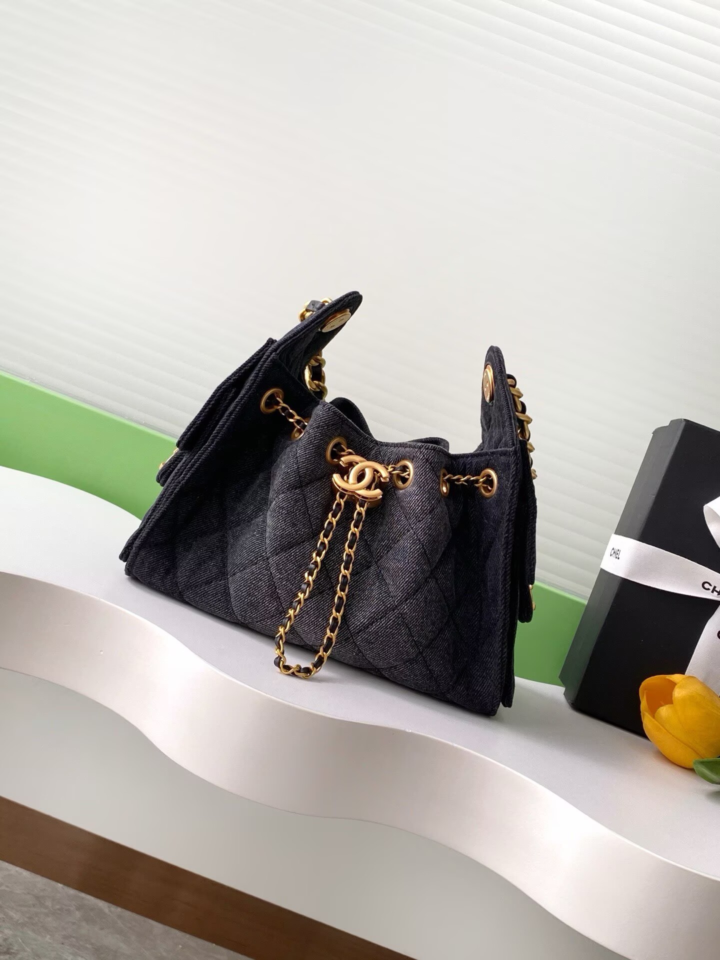 CHANEL 25 MINI HANDBAG Retro Denim AS5631 Black & Gray Gradient CHANEL 25 MINI HANDBAG Retro Denim AS5631 Black & Gray Gradient