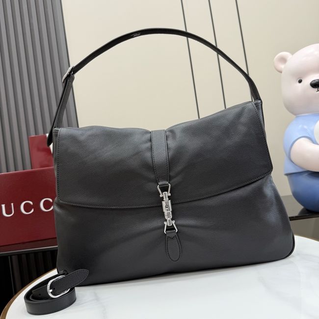 Gucci Jackie Flap large crossbody bag A005ZI black grainy leather Gucci Jackie Flap large crossbody bag A005ZI black grainy leather