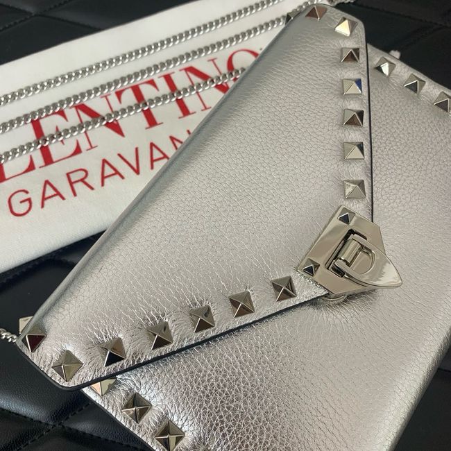 VALENTINO ROCKSTUD Small Calfskin Handbag VA088 Silver