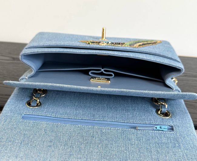 Chanel Classic 11.12 Handbag A01112 Embroidered Denim Blue Chanel Classic 11.12 Handbag A01112 Embroidered Denim Blue