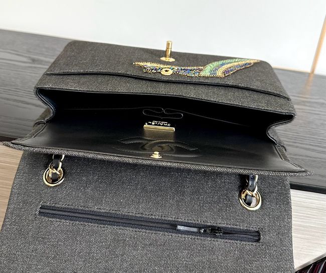 Chanel Classic 11.12 Handbag A01112 Embroidered Denim black Chanel Classic 11.12 Handbag A01112 Embroidered Denim black