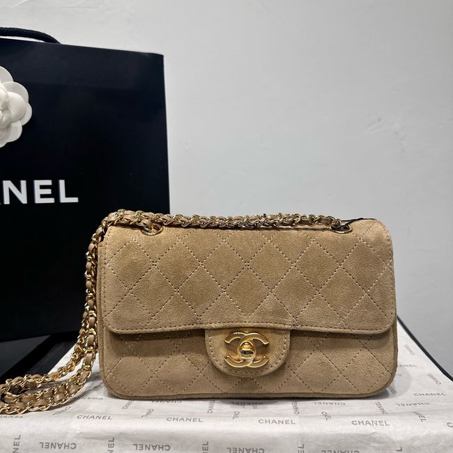 Chanel Suede Calfskin Shoulder Bag AS6627 Khaki