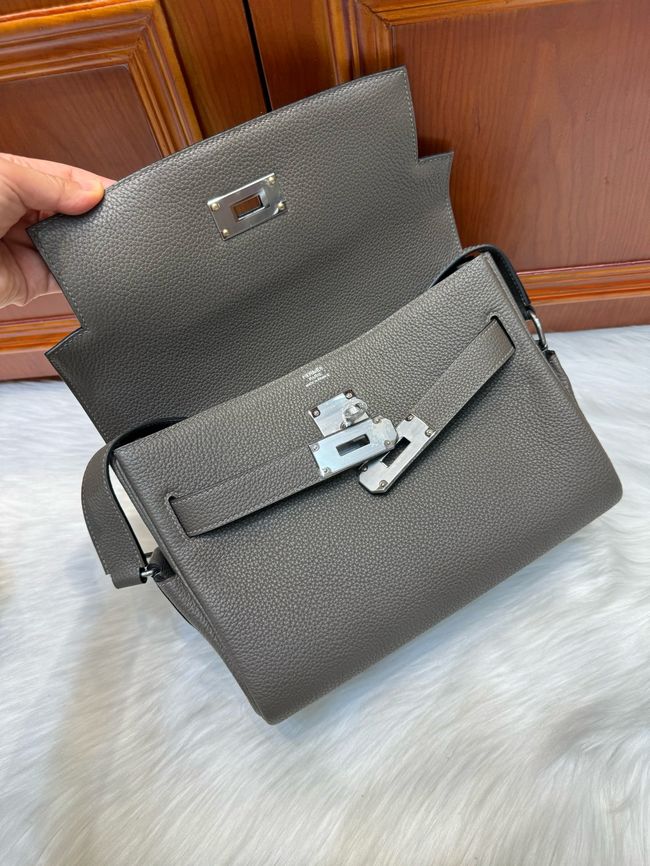 Hermes kelly messenger bag H08801 pewter gray Hermes kelly messenger bag H08801 pewter gray