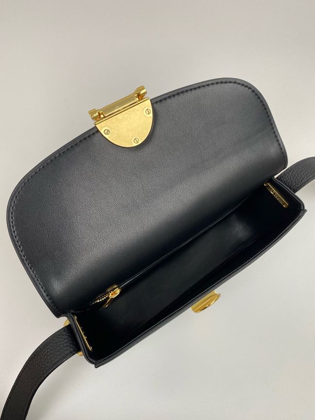 Small Dior Medaillon Flap Bag Grained Calfskin M3919Q black