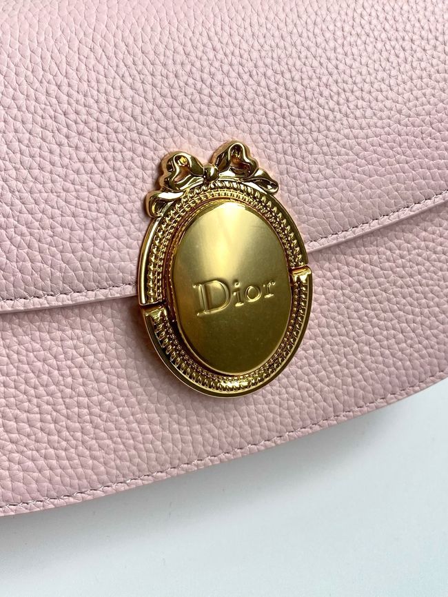 Small Dior Medaillon Flap Bag Grained Calfskin M3919Q Rose Tendre
