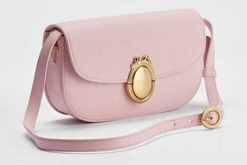 Small Dior Medaillon Flap Bag Grained Calfskin M3919Q Rose Tendre