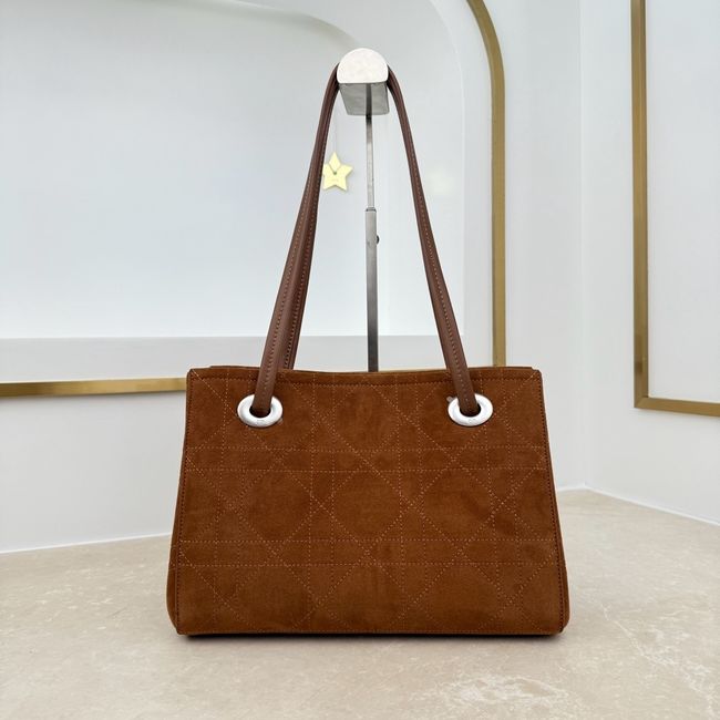 Small Dior Promenade Shopping Bag brown Flat Cannage Suede Calfskin M1410O