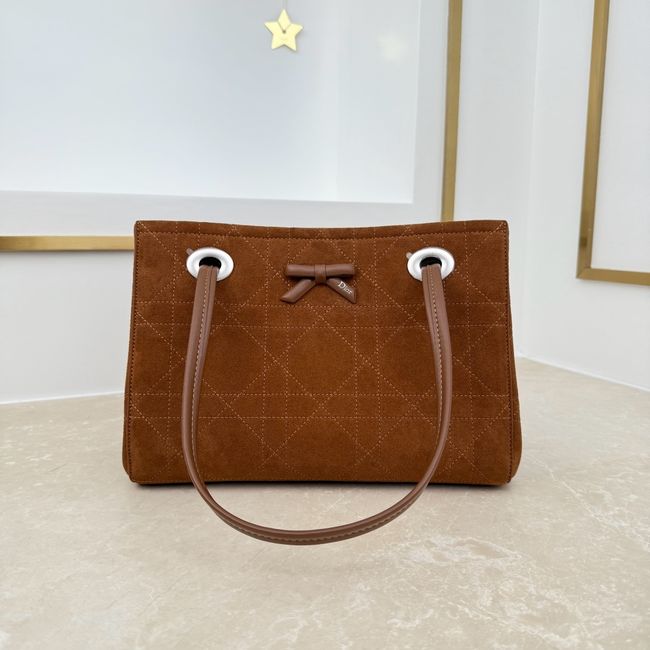 Small Dior Promenade Shopping Bag brown Flat Cannage Suede Calfskin M1410O