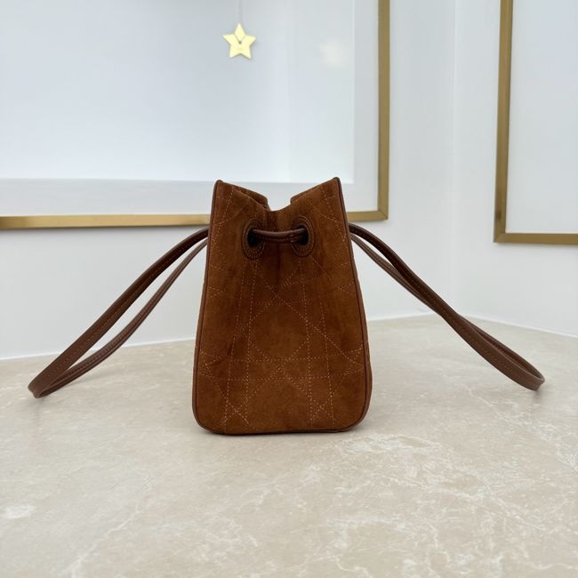 Small Dior Promenade Shopping Bag brown Flat Cannage Suede Calfskin M1410O