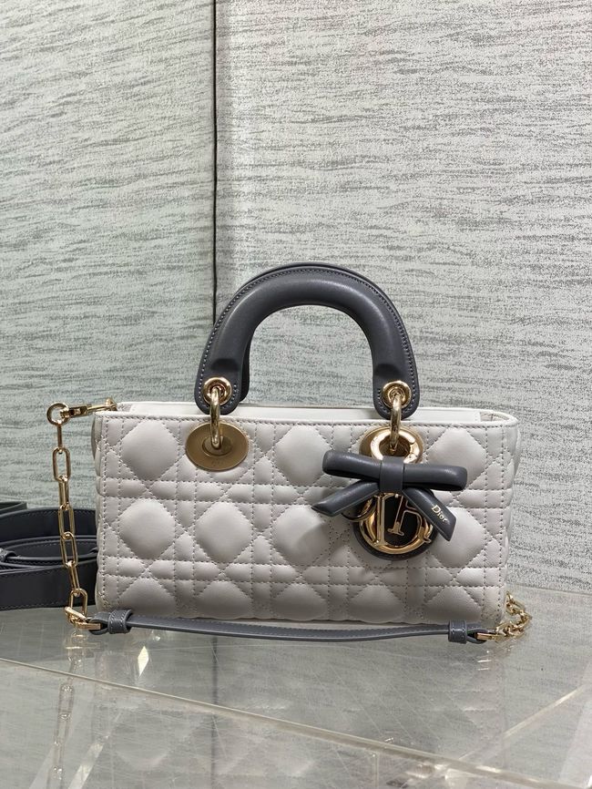 Small Lady D-Joy Bag Trench Cannage Lambskin M0613OU Latte and gray
