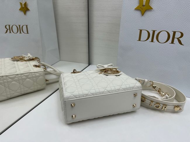 Small Lady Dior Bag with Strap Cannage Lambskin M0531OU Ivory