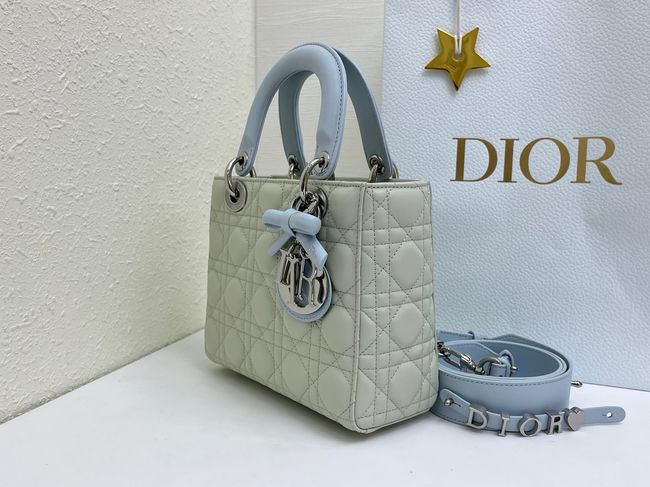 Small Lady Dior Bag with Strap Cannage Lambskin M0531OU Ivory&ice blue