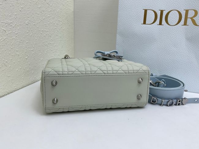Small Lady Dior Bag with Strap Cannage Lambskin M0531OU Ivory&ice blue