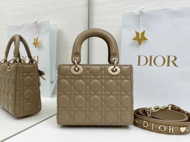 Small Lady Dior Bag with Strap Cannage Lambskin M0531OU dark Apricot