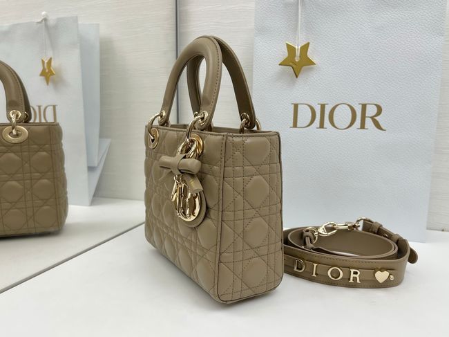 Small Lady Dior Bag with Strap Cannage Lambskin M0531OU dark Apricot