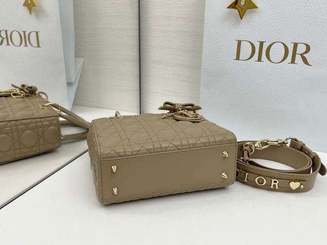 Small Lady Dior Bag with Strap Cannage Lambskin M0531OU dark Apricot