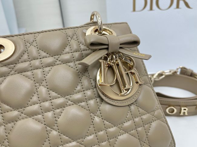 Small Lady Dior Bag with Strap Cannage Lambskin M0531OU dark Apricot