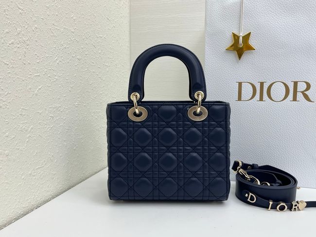 Small Lady Dior Bag with Strap Cannage Lambskin M0531OU dark blue Small Lady Dior Bag with Strap Cannage Lambskin M0531OU dark blue