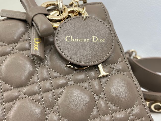 Small Lady Dior Bag with Strap Cannage Lambskin M0531OU dark gray