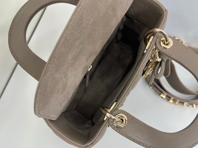 Small Lady Dior Bag with Strap Cannage Lambskin M0531OU dark gray