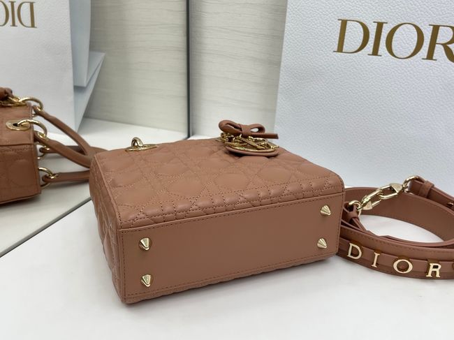 Small Lady Dior Bag with Strap Cannage Lambskin M0531OU dark pink