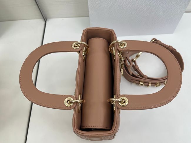 Small Lady Dior Bag with Strap Cannage Lambskin M0531OU dark pink