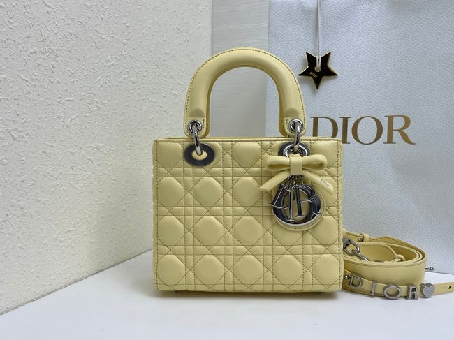 Small Lady Dior Bag with Strap Cannage Lambskin M0531OU yellow