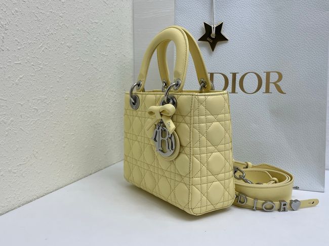 Small Lady Dior Bag with Strap Cannage Lambskin M0531OU yellow