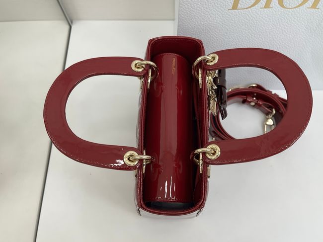 Small Lady Dior Bag with Strap Cannage patent leather M0531OU Burgundy Small Lady Dior Bag with Strap Cannage patent leather M0531OU Burgundy
