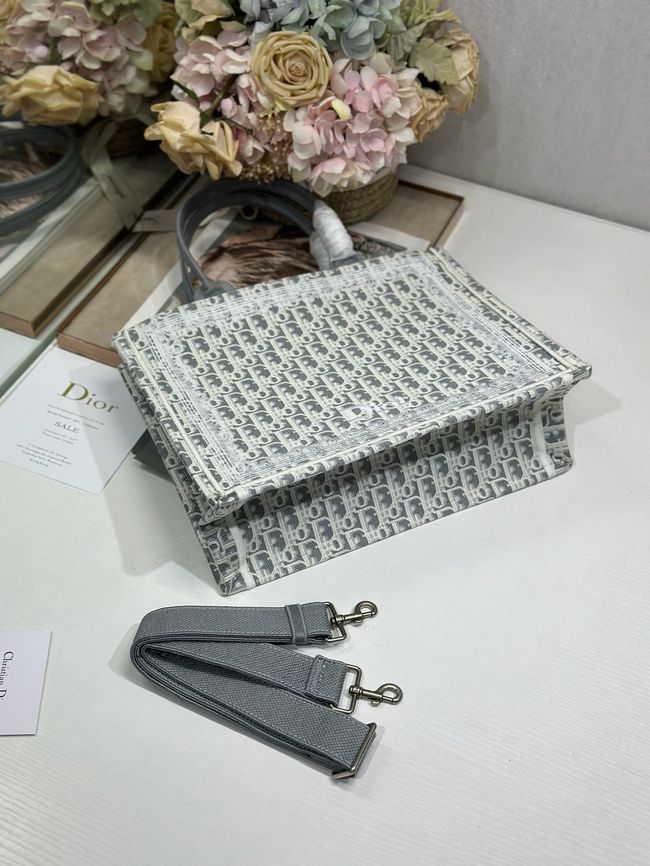 Medium Dior Book Tote with Strap Oblique Embroidery M1354PE-2