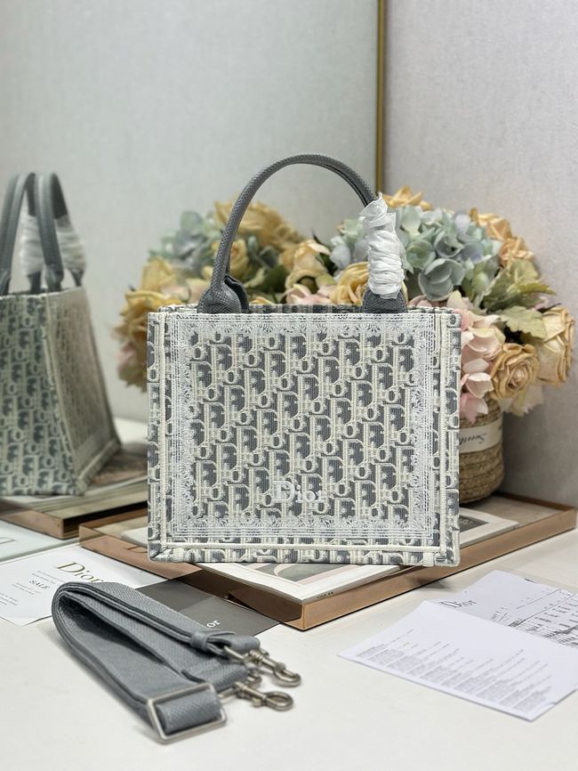 Medium Dior Book Tote with Strap Oblique Embroidery M1354PE-2