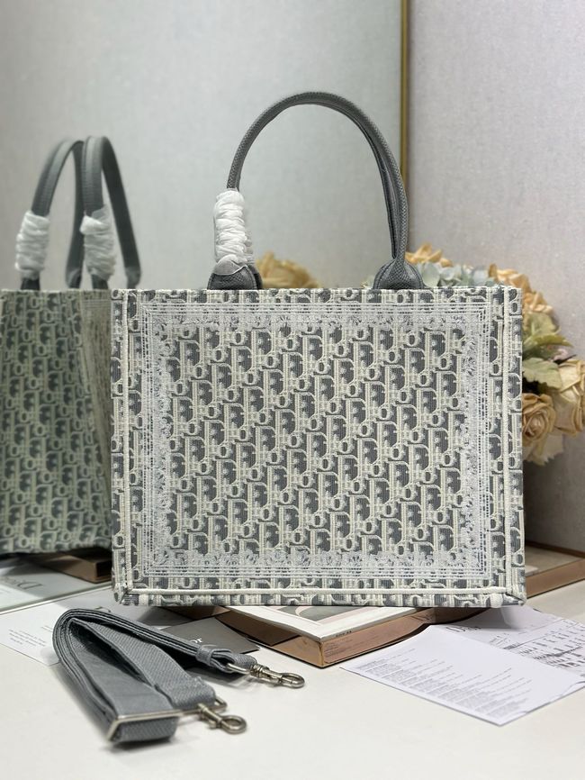 Medium Dior Book Tote with Strap Oblique Embroidery M1354PE-2