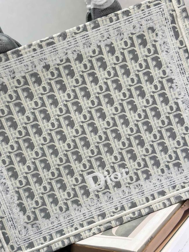 Medium Dior Book Tote with Strap Oblique Embroidery M1354PE-2