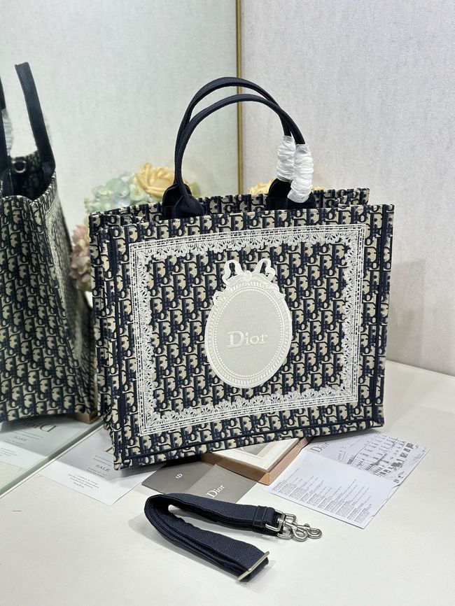 Medium Dior Book Tote with Strap Oblique Embroidery M1354PE-7 Medium Dior Book Tote with Strap Oblique Embroidery M1354PE-7