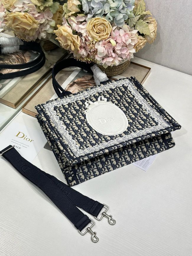 Medium Dior Book Tote with Strap Oblique Embroidery M1354PE-7 Medium Dior Book Tote with Strap Oblique Embroidery M1354PE-7
