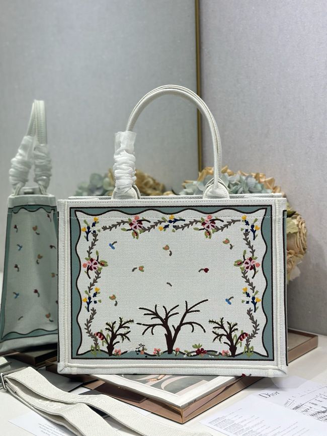 Medium Dior Book Tote with Strap Oblique Embroidery M1354PE-9 Medium Dior Book Tote with Strap Oblique Embroidery M1354PE-9