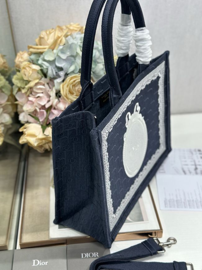 Medium Dior Book Tote with Strap Oblique Embroidery M1354PE-10 Medium Dior Book Tote with Strap Oblique Embroidery M1354PE-10