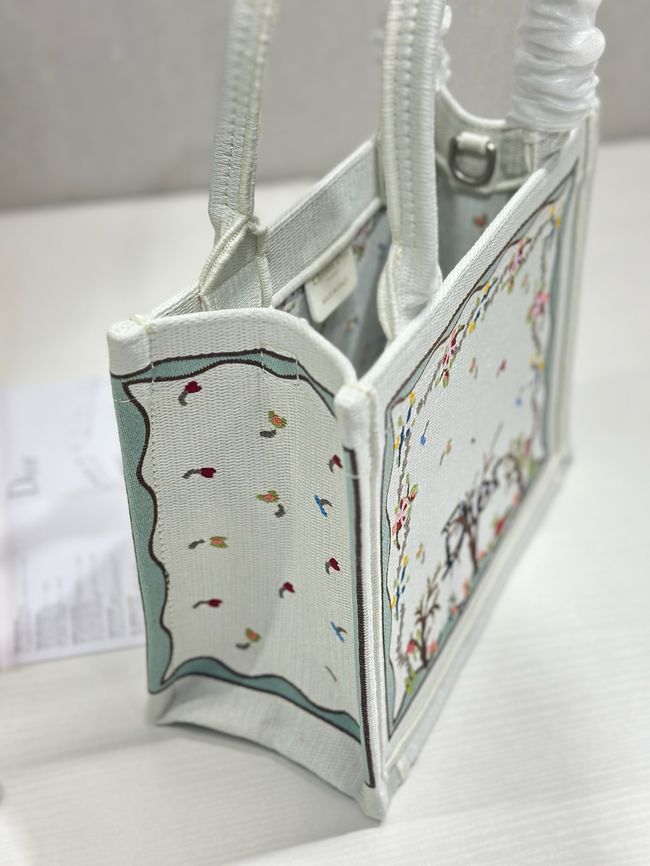 Small Dior Book Tote with Strap Embroidered M1404OE-7 Small Dior Book Tote with Strap Embroidered M1404OE-7