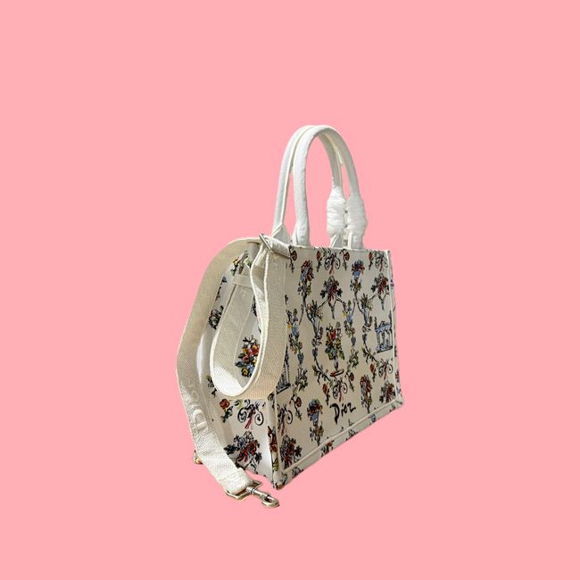 Medium Dior Book Tote with Strap Oblique Embroidery M1354PE-12 Medium Dior Book Tote with Strap Oblique Embroidery M1354PE-12