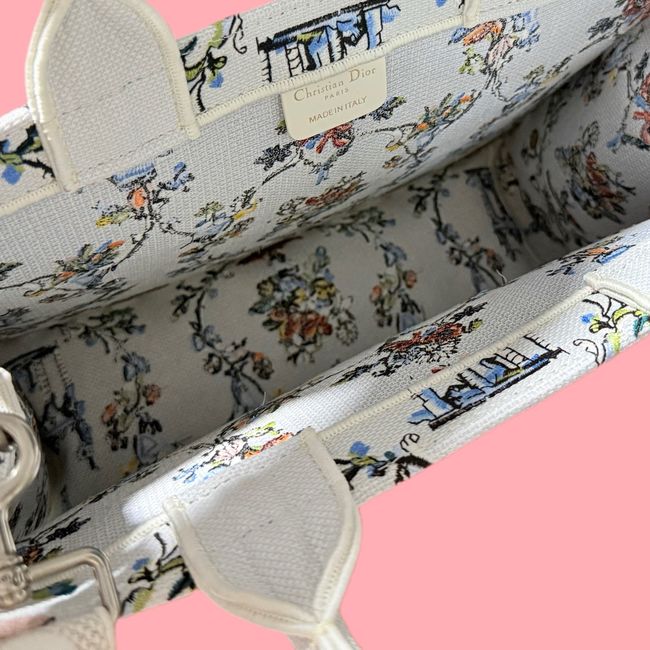 Medium Dior Book Tote with Strap Oblique Embroidery M1354PE-12 Medium Dior Book Tote with Strap Oblique Embroidery M1354PE-12