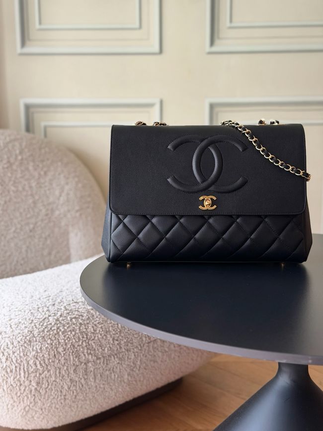 Chanel Large FLAP BAG Grained Calfskin A2215 black