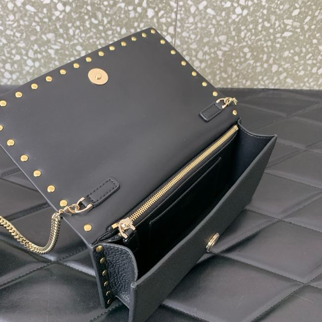 VALENTINO Rockstud calfskin chain bag SHI098 black&gold VALENTINO Rockstud calfskin chain bag SHI098 black&gold