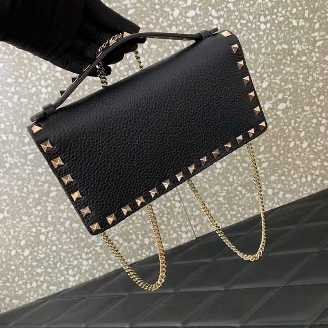 VALENTINO Rockstud calfskin chain bag SHI098 black&gold VALENTINO Rockstud calfskin chain bag SHI098 black&gold