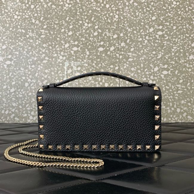 VALENTINO Rockstud calfskin chain bag SHI098 black&gold
