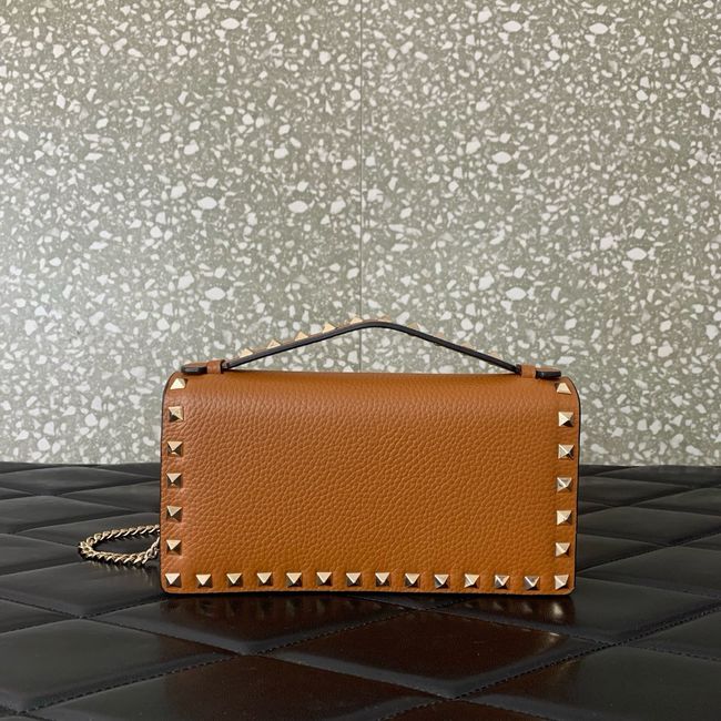 VALENTINO Rockstud calfskin chain bag SHI098 brown
