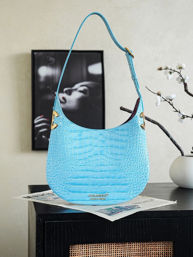 Chanel Crocodile Embossed Shoulder Bag 68011 blue
