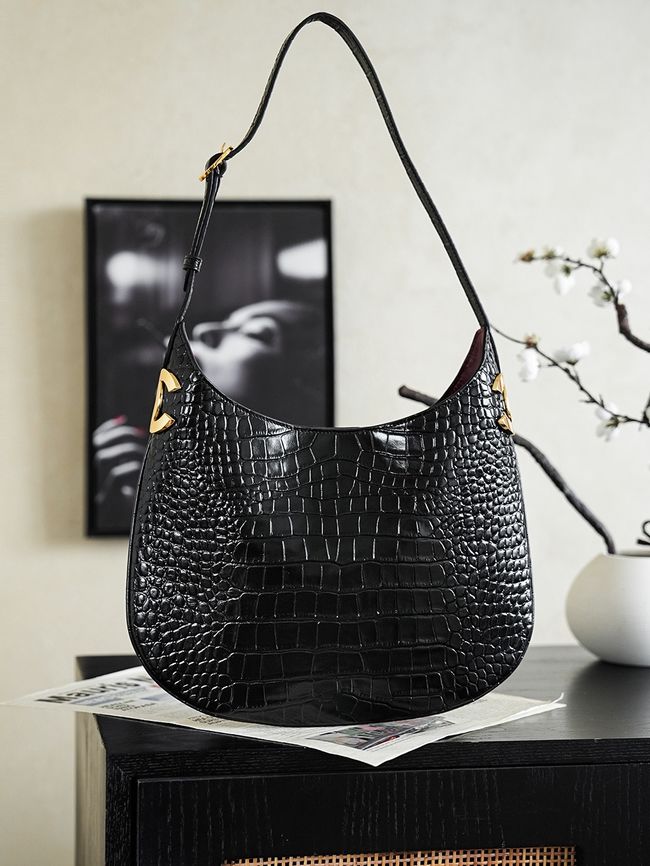 Chanel Crocodile Embossed Shoulder Bag 68012 black