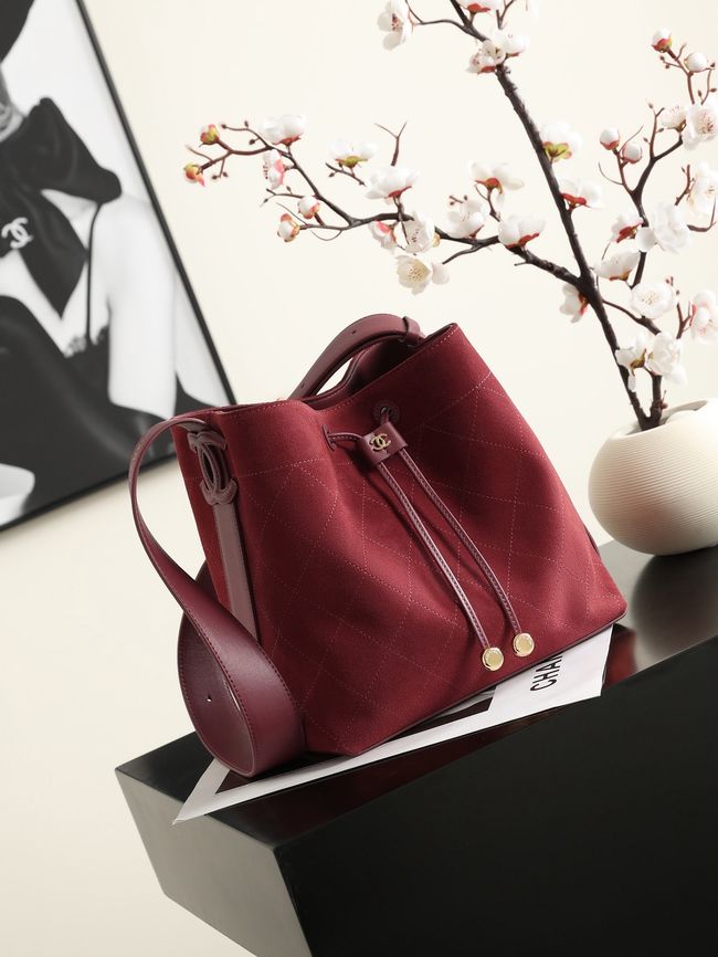 Chanel Suede Calfskin Bucket Bag AS6584 burgundy Chanel Suede Calfskin Bucket Bag AS6584 burgundy